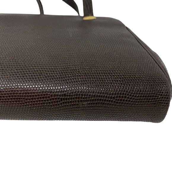 Vintage 1960s Leather Purse Chocolate Brown Faux Snakeskin Randley Handbag - Picture 11 of 15